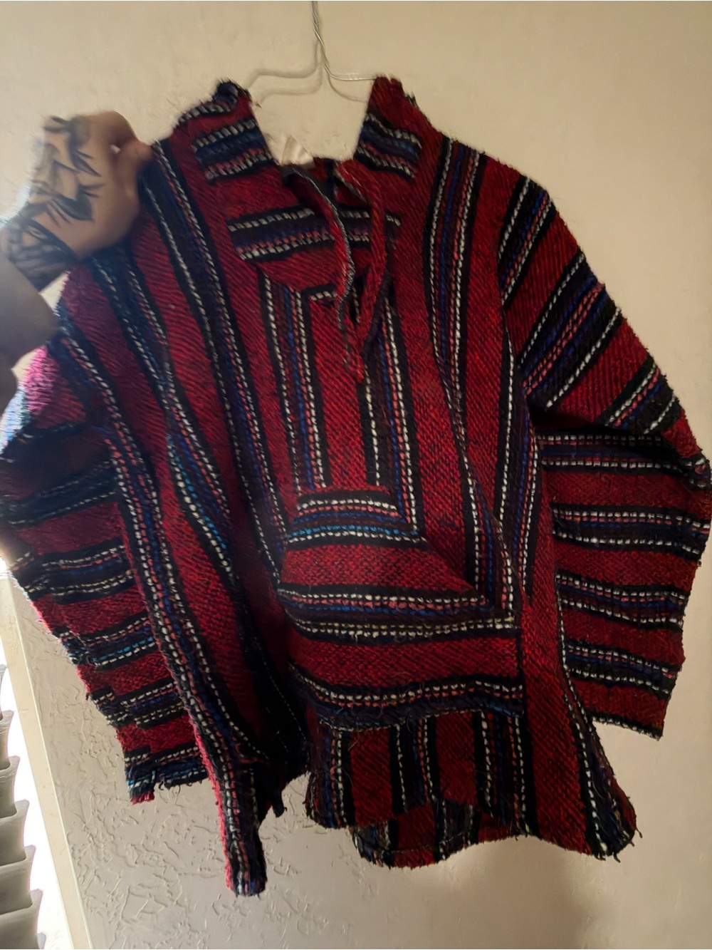 Red Striped Mexican Baja Hoodie Jacket